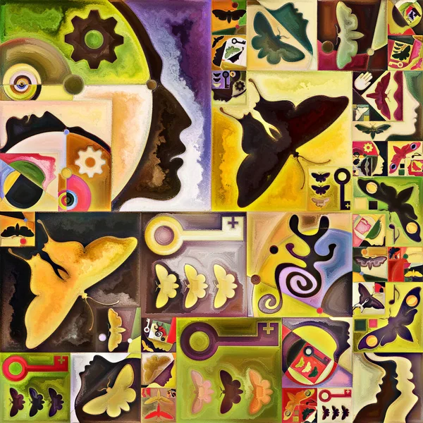 Внутренняя Серия Шифрования Коллаж Абстрактных Органических Форм Художественных Текстур Красок — стоковое фото