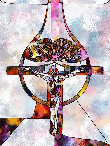 Licht Kaputt Kreuz Der Glasmalerei Serie Design Aus Organischen Kirchenfensterfarbmustern — Stockfoto