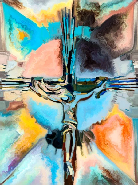 Faith of Color. Cross of Stained Glass series. Backdrop of  organic church window color pattern to complement designs on the subject of fragmented unity of Crucifixion of Christ and Nature
