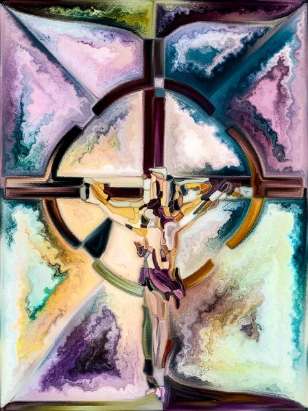 Gebroken Geloof Cross Stained Glass Serie Achtergrond Samenstelling Van Organische — Stockfoto