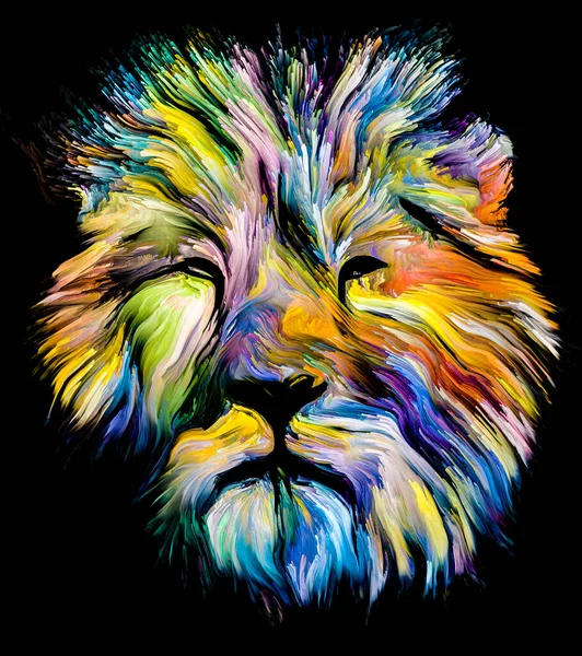 Serie Pintura Animal Retrato León Pintura Multicolor Sobre Temas Imaginación — Foto de Stock