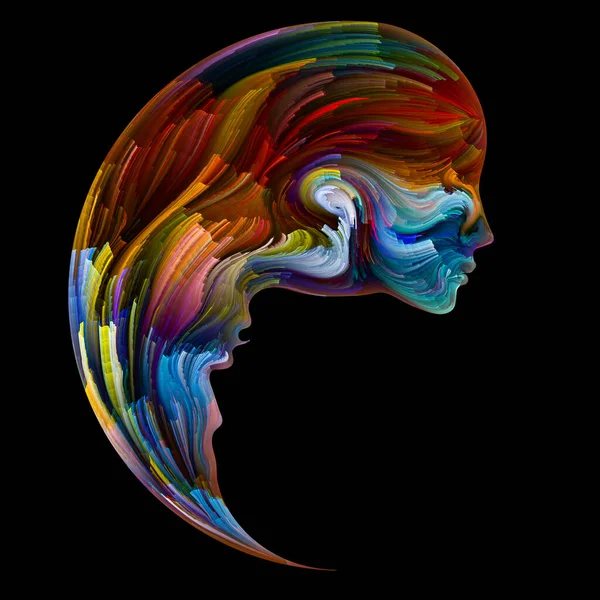 Soul Mates series. Female facial features and male silhouette joined into half of yin yang shape symbol with brushstrokes of digital paint. Illustration on subject of love, romance, art and forces in Nature.