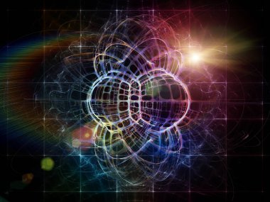 Topolojik üç boyutlu yapay yapı uzayda. Teknoloji, bilim, eğitim ve araştırma konularındaki illüstrasyon.