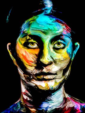 Renk serisi insanları. Yaratıcılık, hayal gücü ve sanat konularında çok renkli genç kadın portresi.