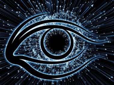 Bilgi serisi gözü. Göz simgesini ve bilim, eğitim ve modern teknolojinin projelerde kullanılmak üzere veri bloğu ok arka plan yapılmış