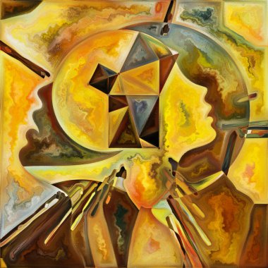 Canlı Düşünceler. Colors In Us serisi. İnsan siluetlerinden, sanat dokularından ve renklerinden oluşan soyut tasarım yaşam, drama, şiir ve algı ile ilgili etkileşim