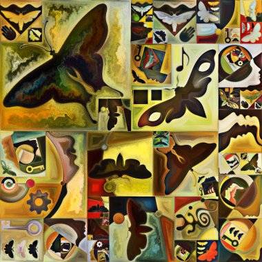 İç şifreleme serisi. Gizli anlamlar, kutsal yaşam, drama, şiir, mistisizm ve sanat konularındaki soyut organik formların, sanat dokularının ve renklerin arkaplanı.