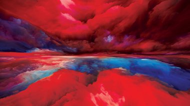 Gökyüzü Rüyaları. Gerçekliğe Kaçış dizisi. Doğaüstü günbatımı renkleri ve peyzaj resimleri, hayal gücü, yaratıcılık ve sanat eserleri için dokuların kompozisyonu