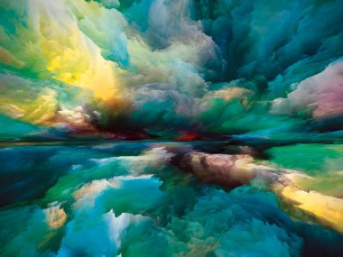 Işık bulutları. Gerçekliğe Kaçış dizisi. Manzara resmi, hayal gücü, yaratıcılık ve sanat konuları için gerçeküstü gün batımı renkleri ve dokularının yaratıcı düzenlenmesi