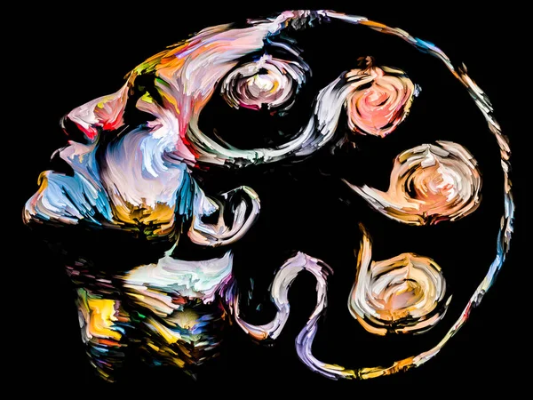 創造的な心 フェイスペイントシリーズ 創造性 想像力 視覚芸術の対象に統合された画家のパレットと人間の顔 — ストック写真