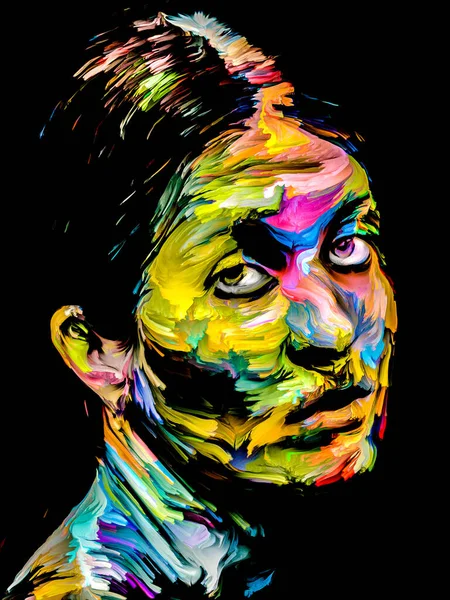 Rainbow  Lady.  Face Paint series. Background design of colorful portrait of young woman on black canvas on the subject of creativity, imagination,  painting and visual art