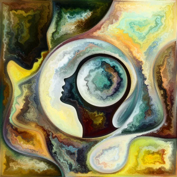 有機幾何学シリーズ 内側の世界と人間の心の主題にステンドグラスのパターンで実行される人間の顔のカラフルな要素 — ストック写真