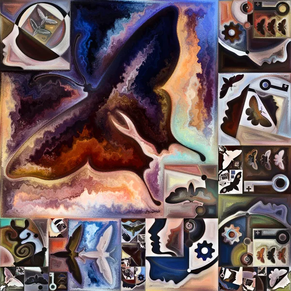 Inner Encryption series. Colorful collage of abstract organic forms and  art textures on subject of hidden meanings, sacred life, drama, poetry, mysticism and art.