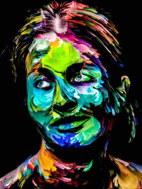 Renkli Kadın serisi. Yaratıcılık, hayal gücü ve sanat konularında soyut desenli genç kadın portresi.