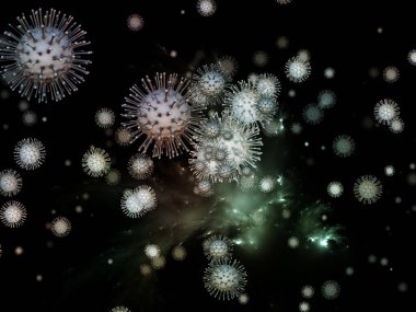 Virüs Mantığı. Viral Salgın Serisi. Virüs, salgın, enfeksiyon, hastalık ve sağlık konularındaki projeler için 3 boyutlu Coronavirus parçacıkları ve mikro uzay elementleri