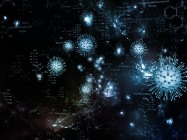 Coronavirus Araştırma. Viral Salgın Serisi. Coronavirus parçacıkları ve mikro uzay elementlerinin virüs, salgın hastalık, enfeksiyon, hastalık ve sağlıkla ilgili projelerde 3D çizimi