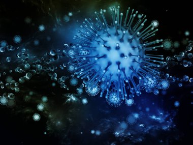 Coronavirus Gerçekliği. Viral Salgın Serisi. Koronavirüs parçacıkları ve mikro uzay elementlerinin virüs, salgın hastalık, enfeksiyon, hastalık ve sağlıkla ilişkili 3D çizimi