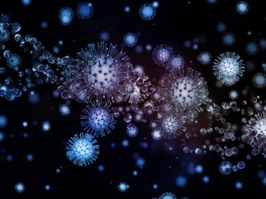 Coronavirus Mantığı. Viral Salgın Serisi. Virüs, salgın, enfeksiyon, hastalık ve sağlık konuları için 3D Coronavirus parçacıkları ve mikro uzay elementleri