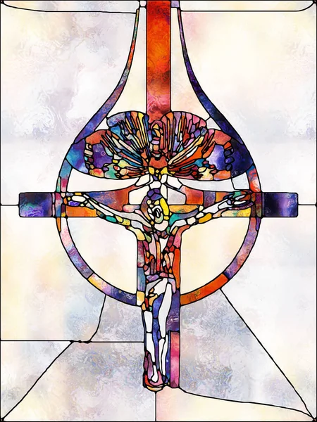 Texture Belief Cross Stained Glass Series Creative Arrangement Organic Church — Stock Photo, Image