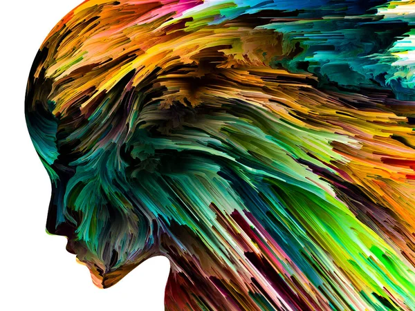 Disturbing Thoughts Series Colorful Paint Motion Human Face Silhouette Artwork — Stock Photo, Image