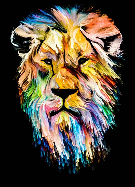 Serie Pintura Animal Cabeza León Pintura Colorida Sobre Tema Imaginación —  Fotos de Stock