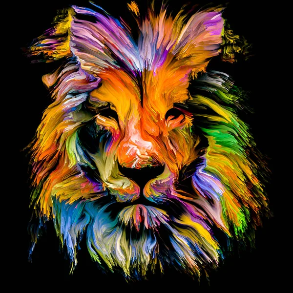 Série Animal Paint Tête Lion Peinture Colorée Sur Thème Imagination — Photo