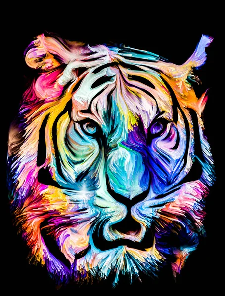 動物ペイントシリーズ 想像力 創造性と抽象芸術の対象にカラフルな絵の中の虎の肖像画 — ストック写真
