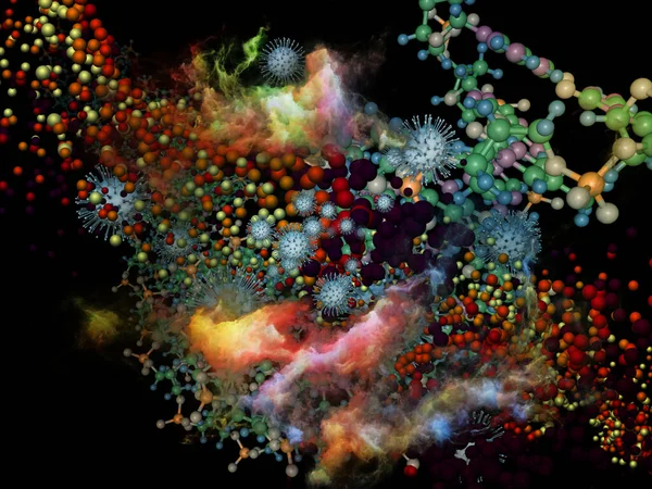 Rendering Coronavirus Partikel Och Tredimensionella Abstrakta Molekylära Element Ämnet Interaktion — Stockfoto