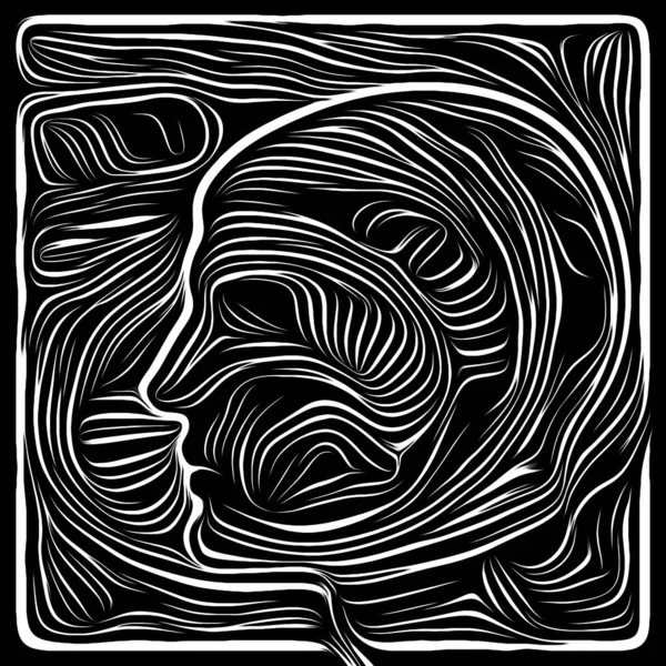 Inner Woodcut. Life Lines series. Background design of human profile and woodcut pattern relevant for human drama, poetry and inner symbols