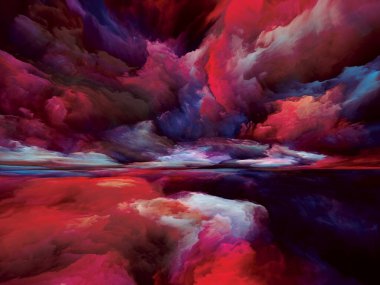 Manzaranın Gizemi. Color Dreams serisi. İç dünya, hayal gücü, şiir, sanat ve tasarım eşliğinde boya, doku ve gradyan bulutların bileşimi