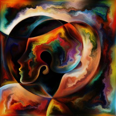 Rainbow Mind. Colors In Us series. Arrangement of human silhouettes, art textures and colors interplay on the subject of life, drama, poetry and perception clipart