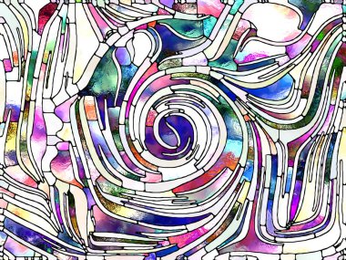 Tasarım Parçaları. Lekeli Camlar Birliği serisi. Parçalanma, sanat, şiir ve tasarım bütünlüğü temasının renk ve doku parçalarından oluşan soyut arkaplan