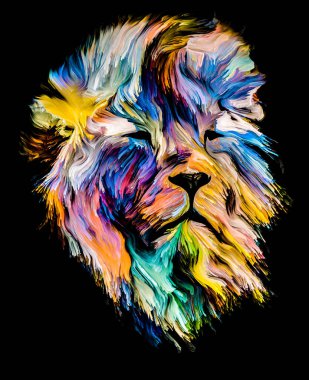 Animal Paint series. Lion's portrait in colorful paint on subject of imagination, creativity and abstract art. clipart