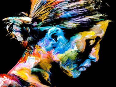 Renkli Kadın serisi. Yaratıcılık, hayal gücü ve sanat konularında genç bir kadının parlak portresi.