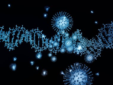 Coronavirus Boşluğu. Viral Salgın Serisi. Virüs, salgın, enfeksiyon, hastalık ve sağlık konularındaki projeler için 3 boyutlu Coronavirus parçacıkları ve mikro uzay elementleri