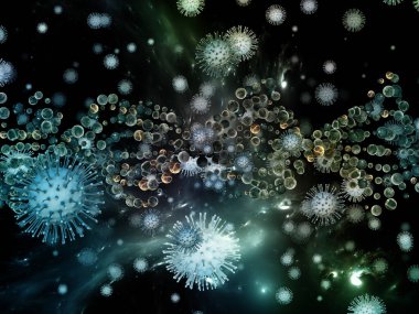 Coronavirus Matematik. Viral Salgın Serisi. Virüs, salgın, enfeksiyon, hastalık ve sağlık konuları için 3 boyutlu Coronavirus parçacıkları ve mikro uzay elementleri