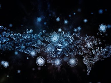 Coronavirus Mantığı. Viral Salgın Serisi. Virüs, salgın, enfeksiyon, hastalık ve sağlık konuları için 3D Coronavirus parçacıkları ve mikro uzay elementleri