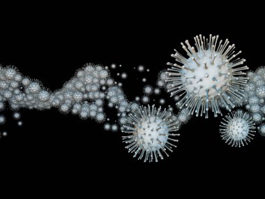 Coronavirus Gerçekliği. Viral Salgın Serisi. Koronavirüs parçacıkları ve mikro uzay elementlerinin virüs, salgın hastalık, enfeksiyon, hastalık ve sağlıkla ilişkili 3D çizimi