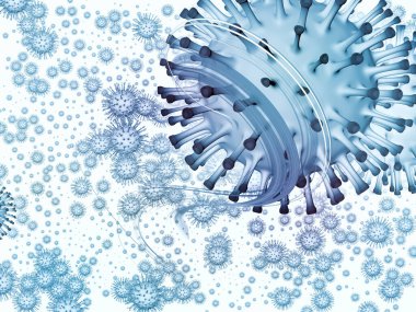 Coronavirus Mikro Dünyası. Viral Salgın Serisi. Coronavirus parçacıkları ve mikro uzay elementlerinin virüs, salgın, enfeksiyon, hastalık ve sağlık projelerinde arka plan görevi görmesi için 3D Illustration