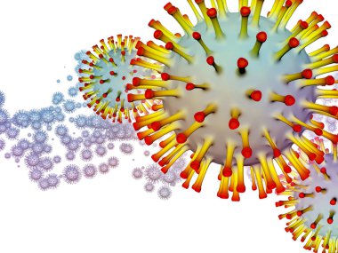 Coronavirus Evreni. Viral Salgın Serisi. Virüs, salgın, enfeksiyon, hastalık ve sağlık konularında çalışmalar için 3 boyutlu Coronavirus parçacıkları ve mikro uzay elementleri