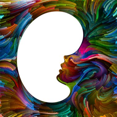 Duygusal Palet serisi. İç mekan. Hayal gücü, yaratıcılık ve iç dünya konularındaki çocuk siluetlerinin canlı renklerinin soyut tablosu.