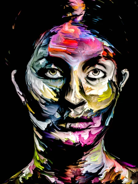Bright Lady. Face Paint series. Composition of colorful portrait of young woman on black canvas for subject of creativity, imagination,  painting and visual art