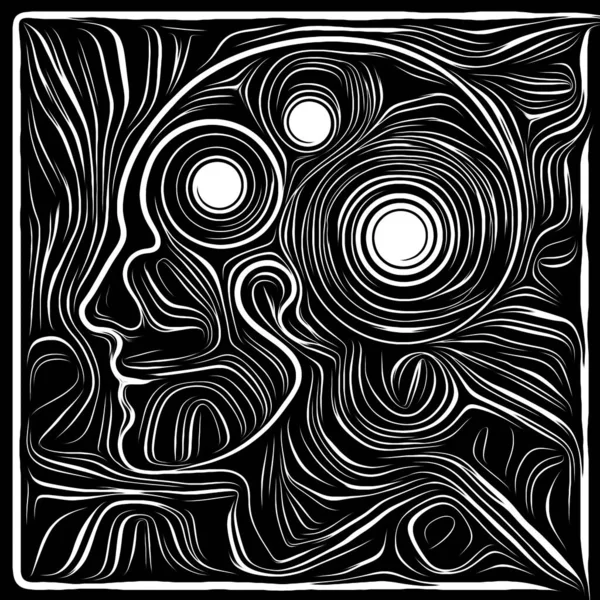 Inner Curves. Life Lines series. Backdrop of  human profile and woodcut pattern to complement designs on the subject of human drama, poetry and inner symbols