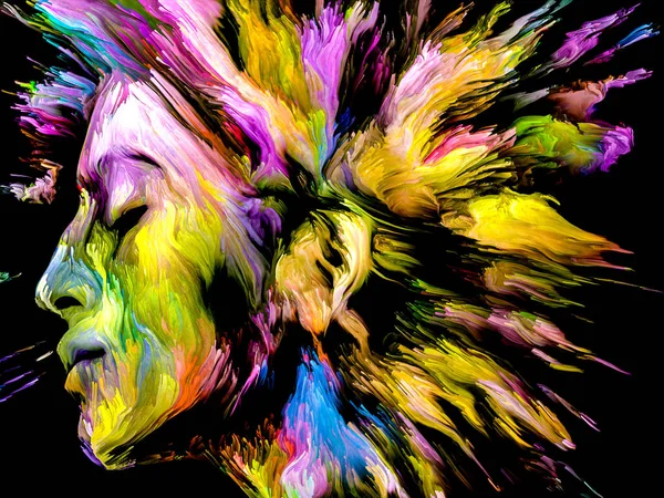 Lady of Color series. Digital burst paint portrait of young woman on the subject of creativity, imagination and art.