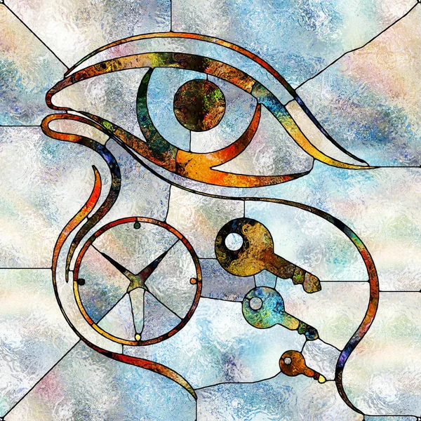 Eye Key Clock Symbols Executed Stained Glass Style Subject Mysticism — 스톡 사진