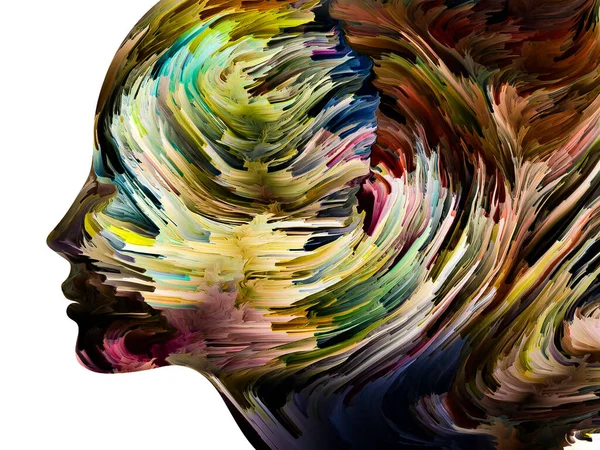 Série Pensamentos Perturbadores Tinta Texturizada Movimento Dentro Silhueta Face Humana — Fotografia de Stock