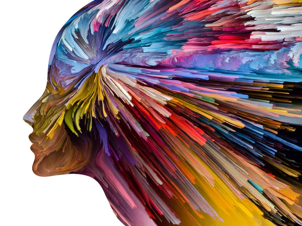 Störande Tankeserier Humörfärg Rörelse Inuti Människans Ansiktsiluett Konstverk Temat Inre — Stockfoto