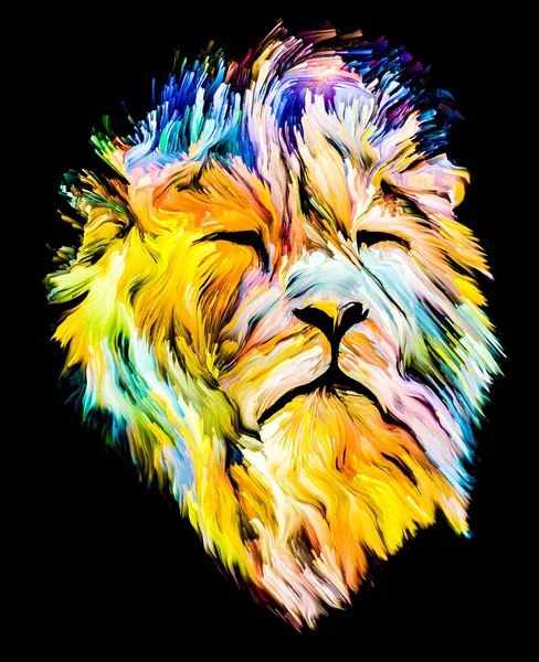 Série Animal Paint Portrait Lion Peinture Colorée Sur Thème Imagination — Photo