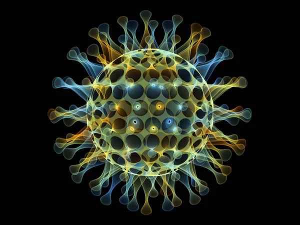 分形病毒系列 关于健康 Covid 疾病和Coronavirus流行病的半透明彩色病毒颗粒的三维绘制 — 图库照片