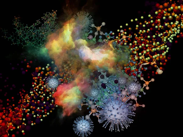 Rendu Particules Virus Coronavirus Éléments Moléculaires Abstraits Tridimensionnels Sur Sujet — Photo